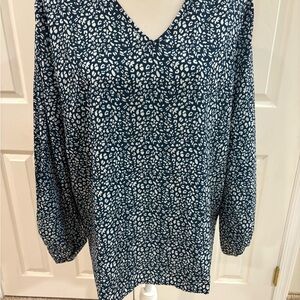 Blue and White Patterned Blouse